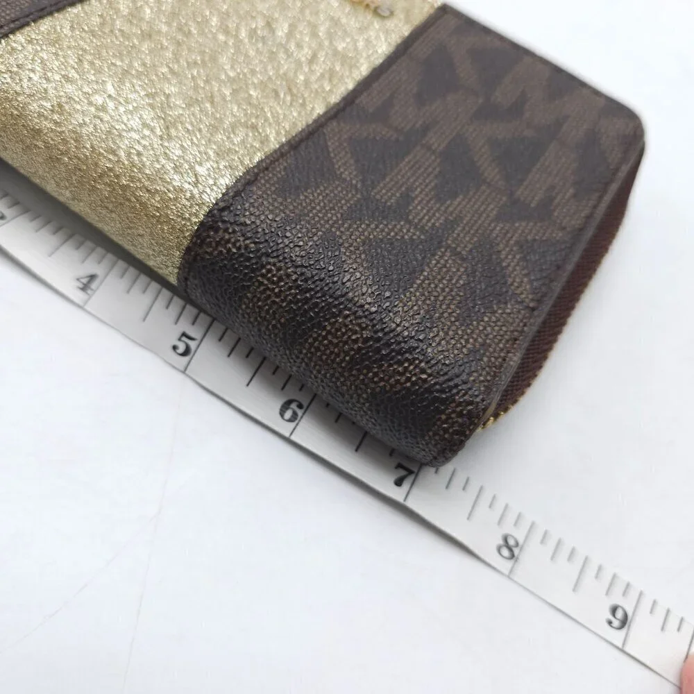 Michael Kors Brown Gold Glitter Wristlet Wallet With Zip Closure